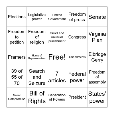 Constitution Bingo Card
