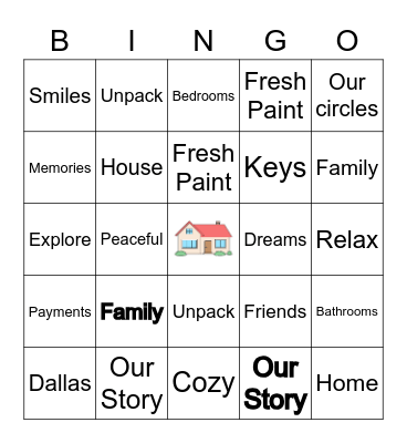 Housewarming Bingo Card