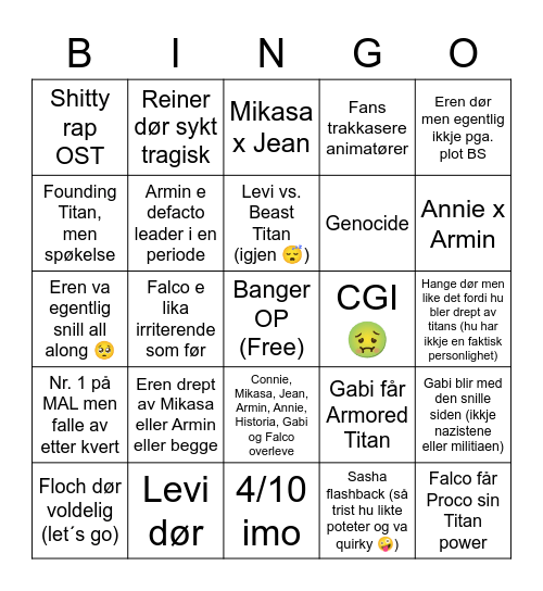 AoT Bingo Card