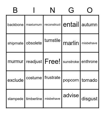 Rewards Lesson 5 Bingo Card