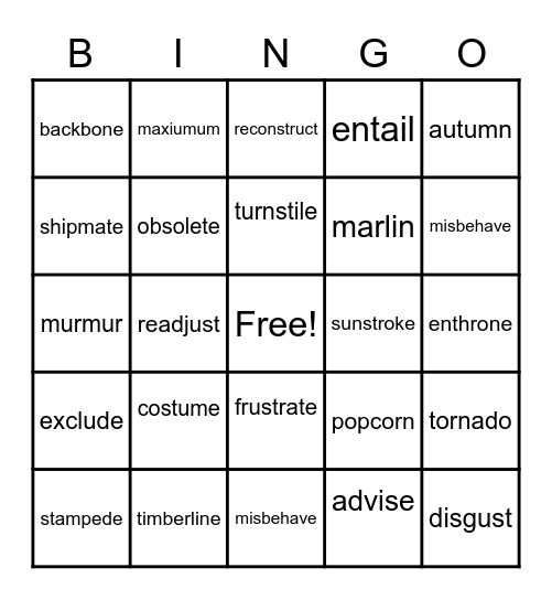 Rewards Lesson 5 Bingo Card