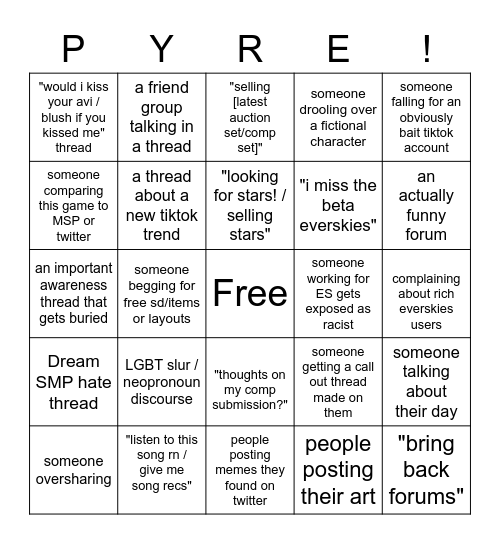 Everskies Bingo Card Bingo Card