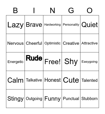 Personal Traits Bingo Card