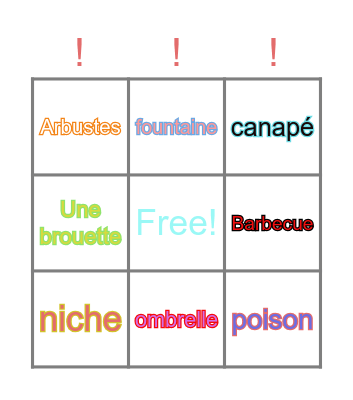 Le jardin Bingo Card