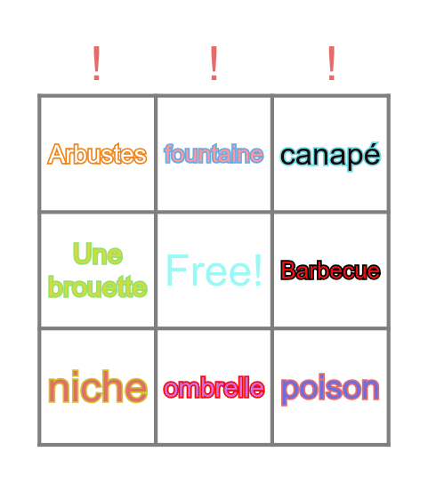 Le jardin Bingo Card