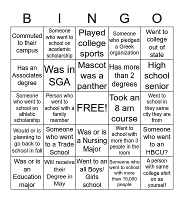 2015 TCWW Collegiate Weekend Bingo Card