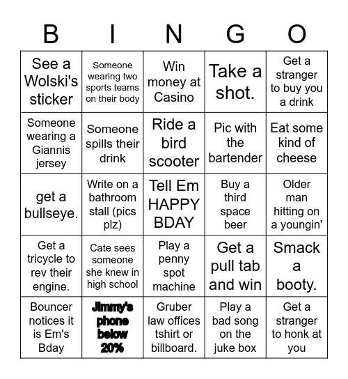 EMILY'S BERTHDAY Bingo Card