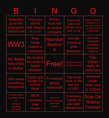 End of 2021 Bingo Card