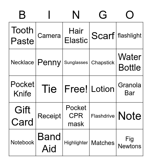 Purse Bingo Card