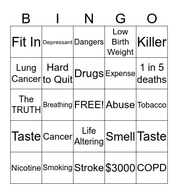 Say No Bingo Card