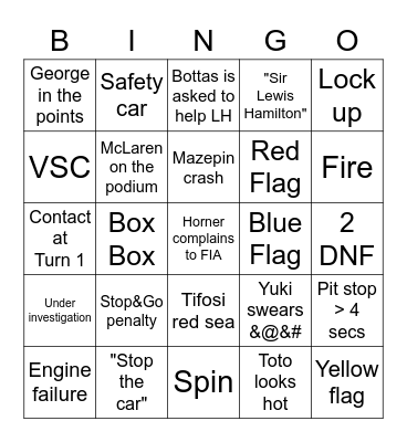 F1 MONACO GP 2021 Bingo Card