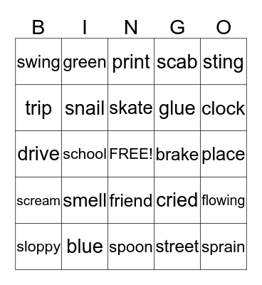 Consonant Cluster Bingo Card