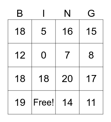 Number Bingo Card