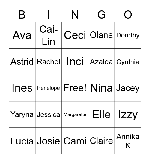 Sophomore Bingo Card