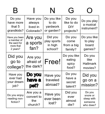 Getting to Know You Bingo Card