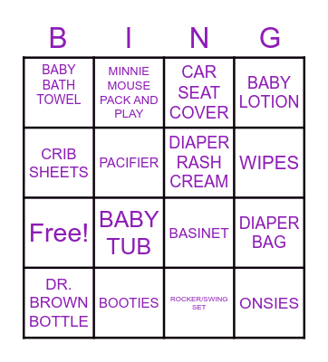 Baby Shower Bingo Card