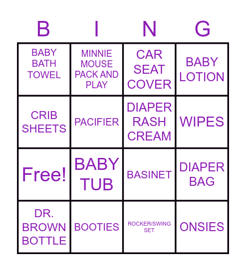 Baby Shower Bingo Card