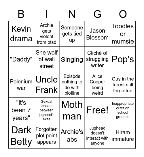 Riverdale season 6 Bingo Card