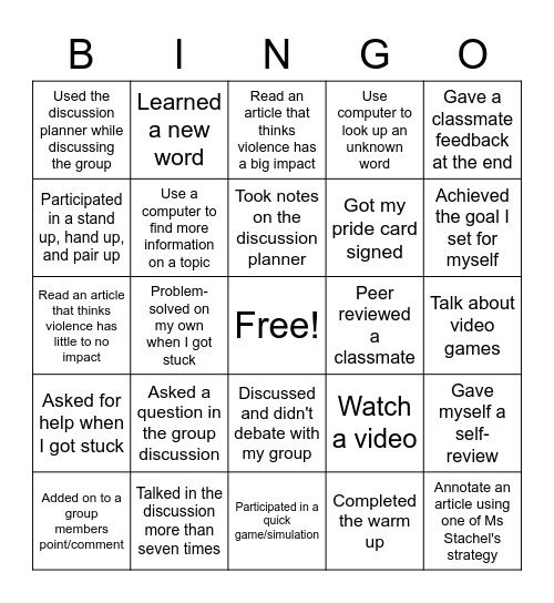 Untitled Bingo Card