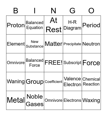 Science Bingo Card