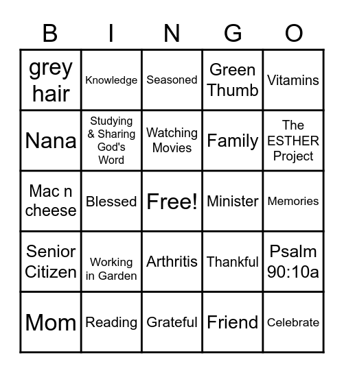 Ernestine's 70th Birthday!! Bingo Card