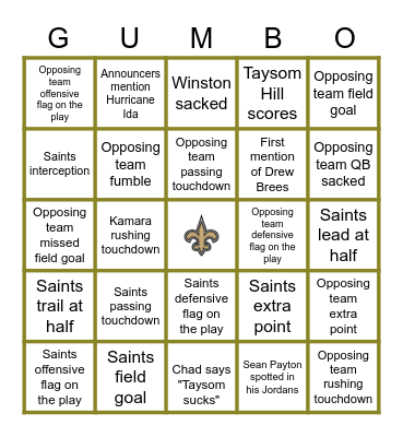 WHO DAT! Bingo Card