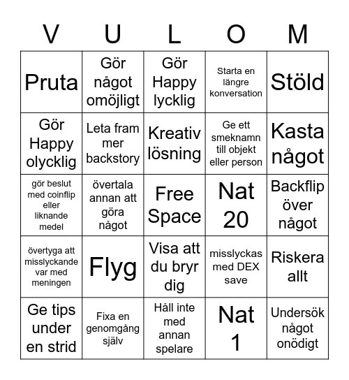 Vulom DND Bingo Card