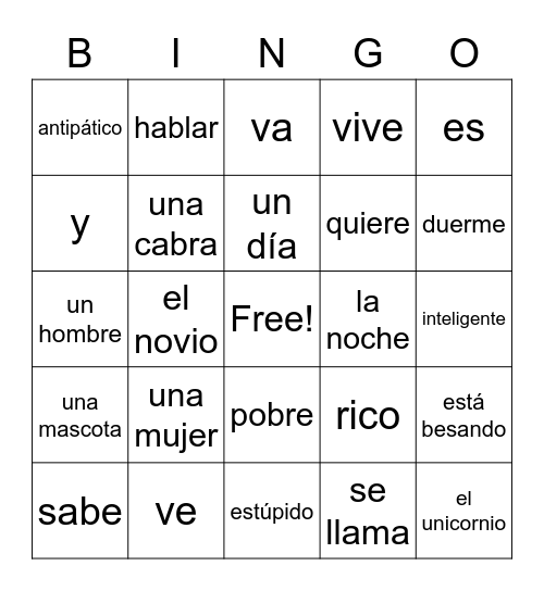 Spanish 10 - La Aventura de Camping Bingo Card