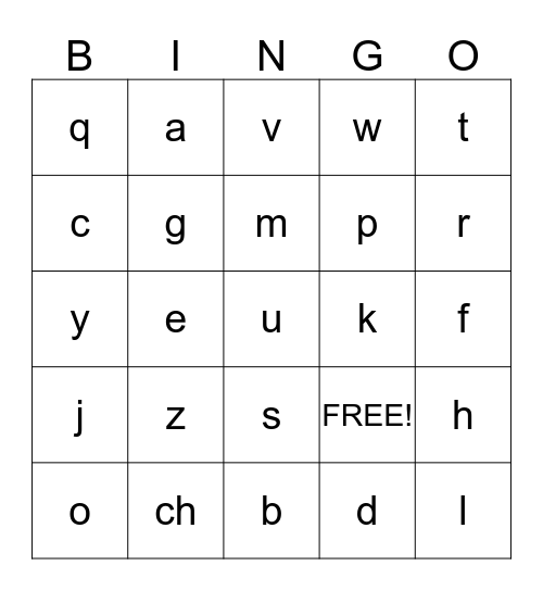 ABC Bingo Card