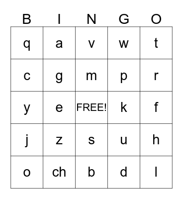 ABC Bingo Card