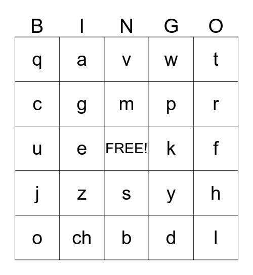 ABC Bingo Card