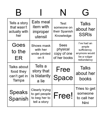 Jane Bingo Card