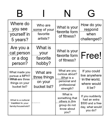 Untitled Bingo Card