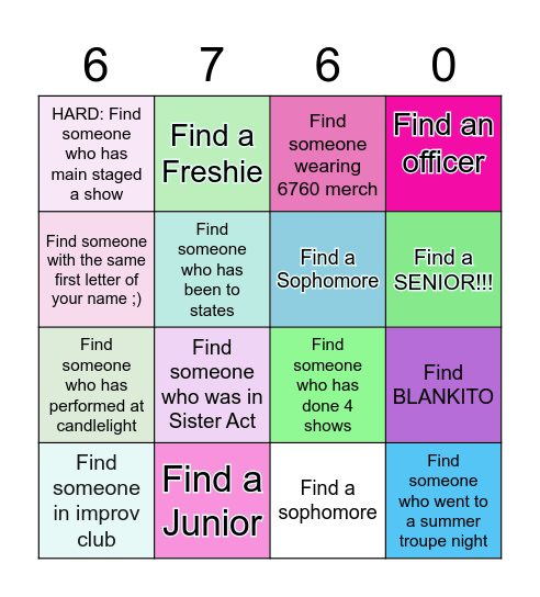 Troupe Bingo Card