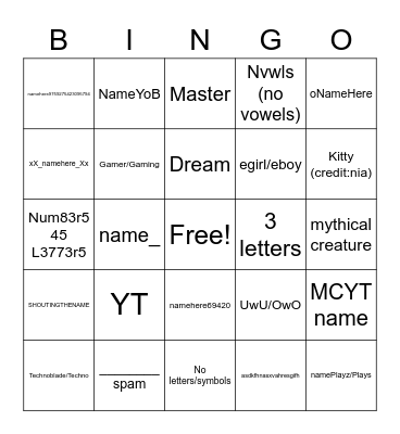 Untitled Bingo Card