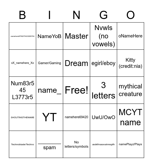 Untitled Bingo Card