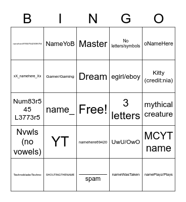 Untitled Bingo Card