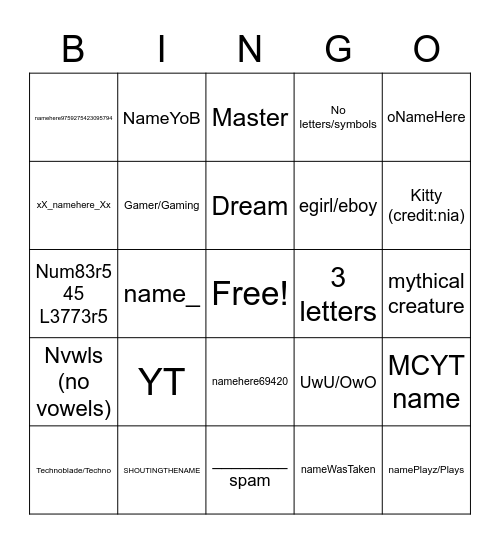 Untitled Bingo Card