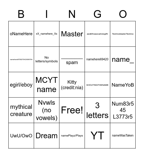 Untitled Bingo Card