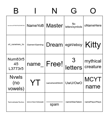 Untitled Bingo Card