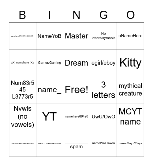 Untitled Bingo Card