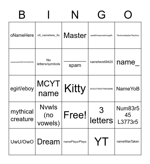 Untitled Bingo Card