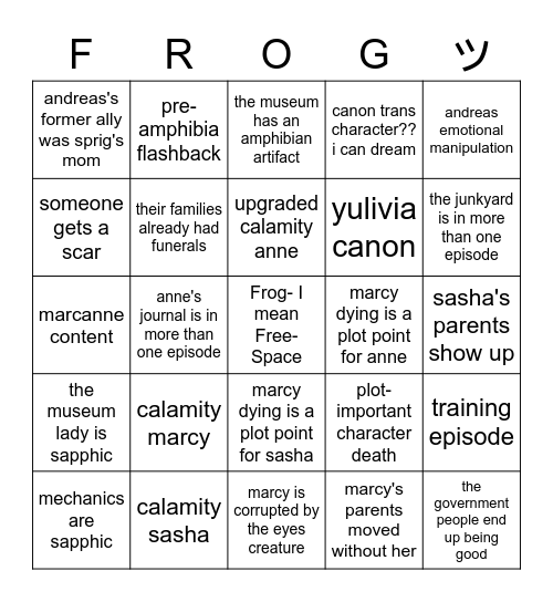 frog show bean go Bingo Card