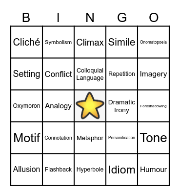 Literary Techniques Bingo Card