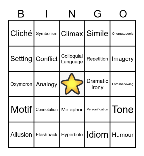 Literary Techniques Bingo Card