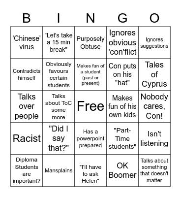 What will Con do today?! Bingo Card
