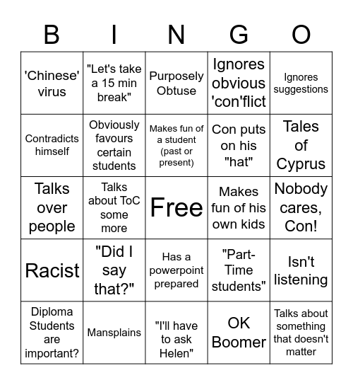 What will Con do today?! Bingo Card