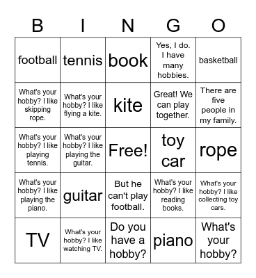 Speaking & Reading Unit 2 Bingo Card