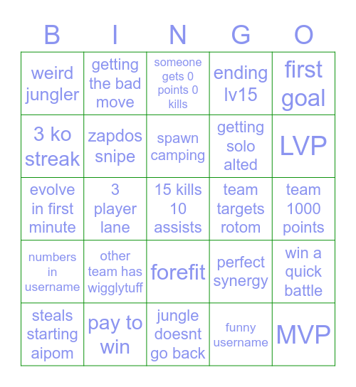 pokemon unite Bingo Card