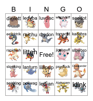 Pokemon Bingo Card